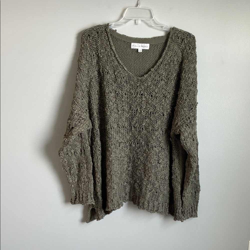 Chelsea & Theodore Olive V-Neck Sweater